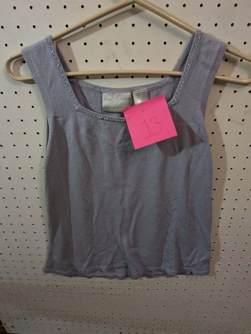 Emma & James Women's Silver Gray Beaded Knit Sleeveless Tank Top